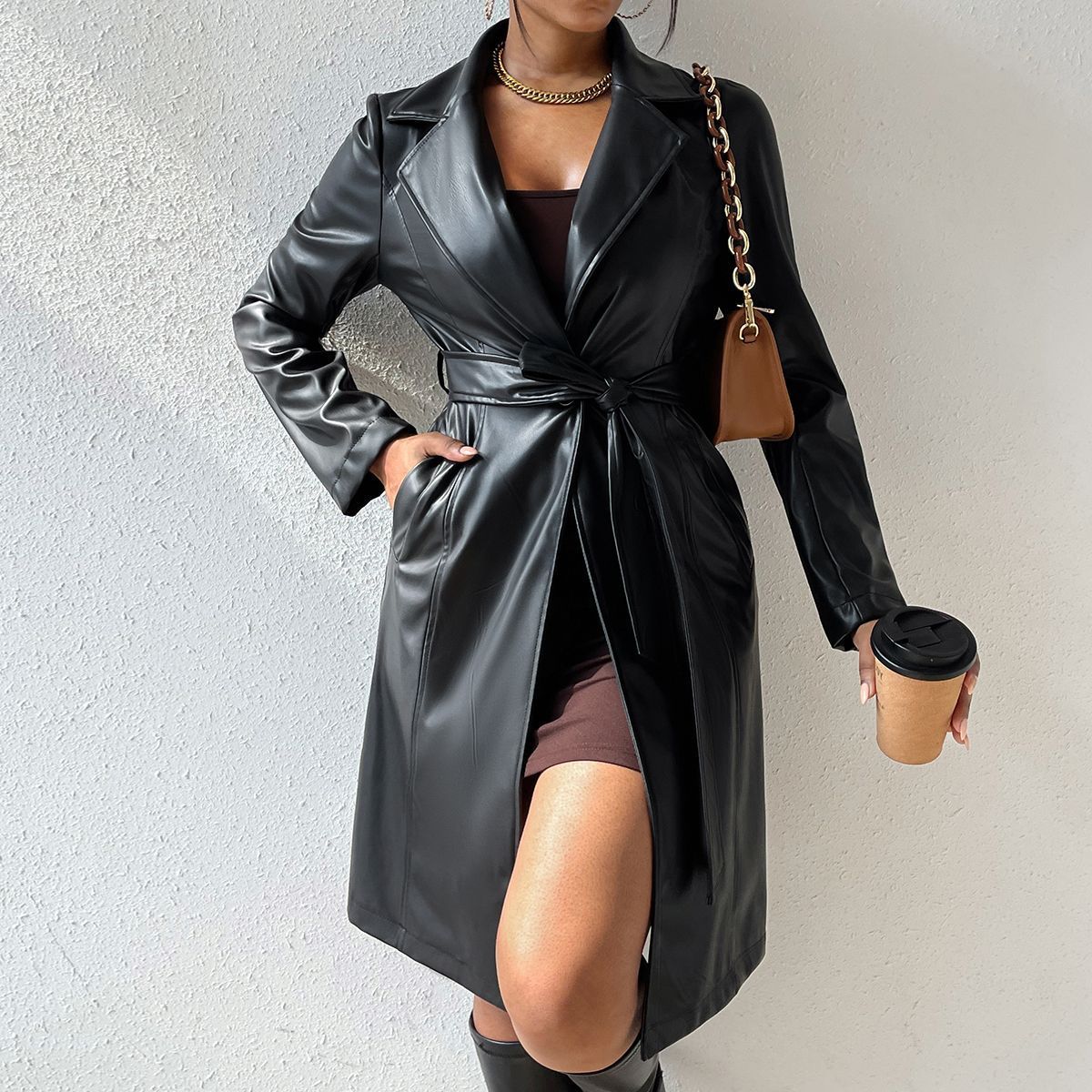 Slim Leather Trench Coat