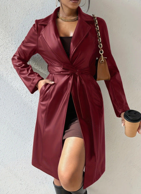 Slim Leather Trench Coat