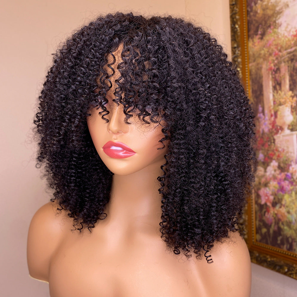 Kinky Curly Human Hair Wig With Bangs