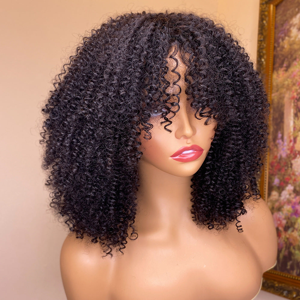 Kinky Curly Human Hair Wig With Bangs