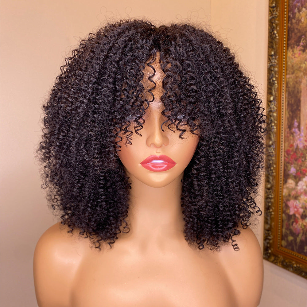 Kinky Curly Human Hair Wig With Bangs