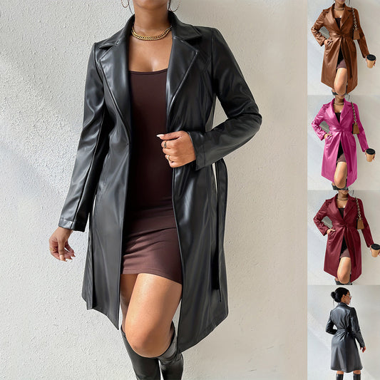 Slim Leather Trench Coat